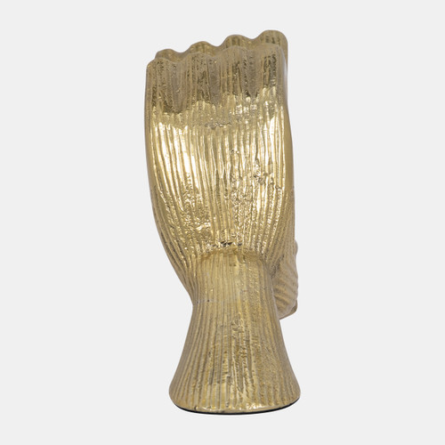 18310#Metal, 13" Hand-heart Sculpture, Gold