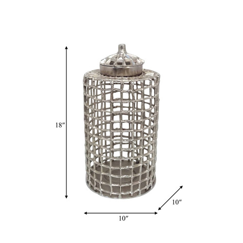 18453-03#Metal, 18" Lidded Jar, Silver