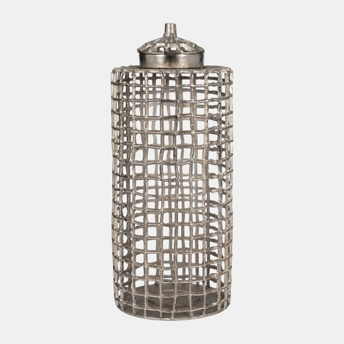 18453-04#Metal, 23" Lidded Jar, Silver