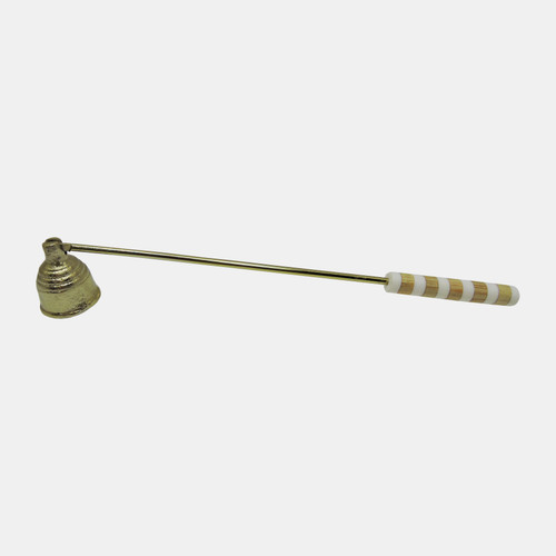 18456-01#Metal, 13"  Striped Candle Snuffer, White/gold