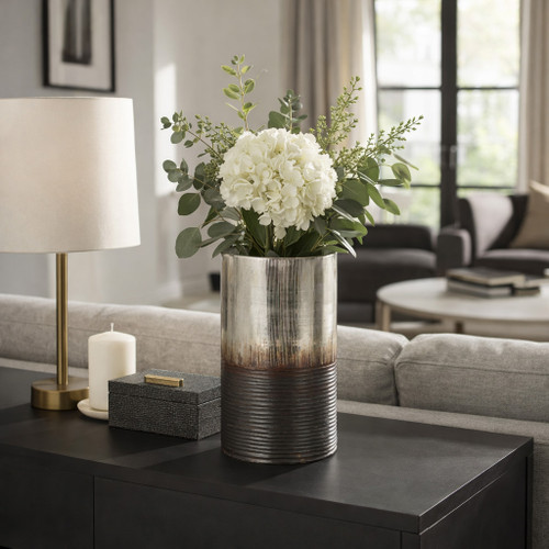 18465-02#Glass, 9" Metallic 2-tone Vase, Silver