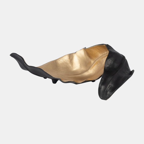 18466#Metal 19" Curled Leaf , Black / Gold