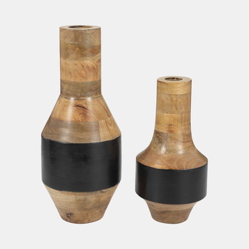 18470-01#Mango Wood, 11" 2-tone Vase, Brown/black