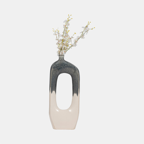 18474-03#Cer, 26" Curvy Open Cut-out Vase, Blue/white