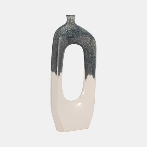 18474-03#Cer, 26" Curvy Open Cut-out Vase, Blue/white