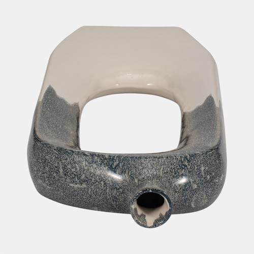 18474-03#Cer, 26" Curvy Open Cut-out Vase, Blue/white