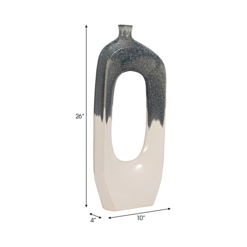 18474-03#Cer, 26" Curvy Open Cut-out Vase, Blue/white
