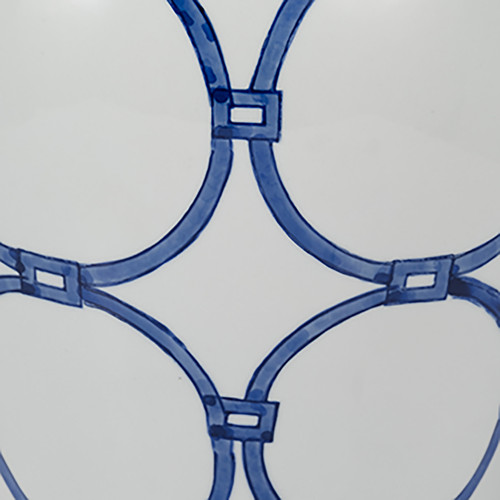 18476-01#Cer, 18" Links Temple Jar, Blue/white