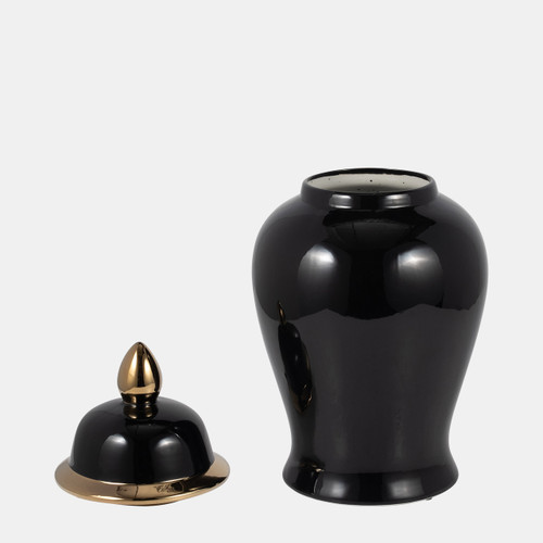 18477-02#Cer, 18" Temple Jar, Black/gold