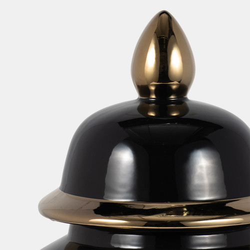 18477-02#Cer, 18" Temple Jar, Black/gold