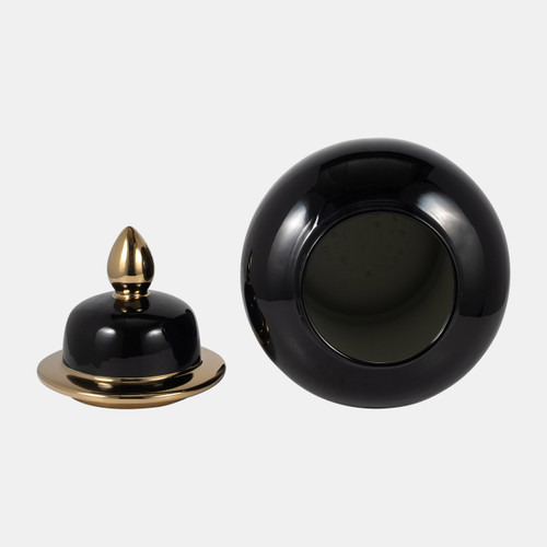 18477-02#Cer, 18" Temple Jar, Black/gold