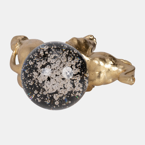 18479#Resin, 9" Elephant W/ Crystal Ball, Gold