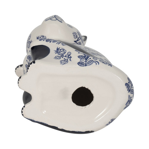 18480-03#Cer, 10" Sitting Chinoiserie Cat, Blue/white