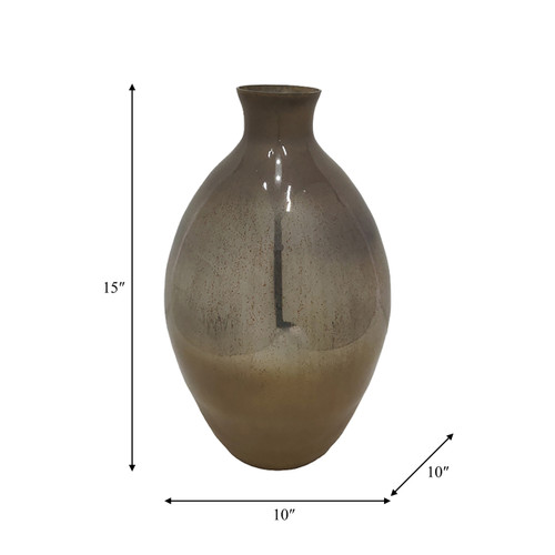 18492-01#Glass, 15" Bulbous Vase, Champagne