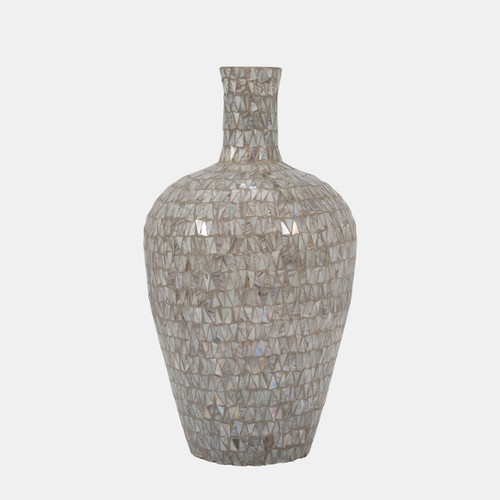 18494-01#Glass, 19" Mosaic Vase, Brown Quartz