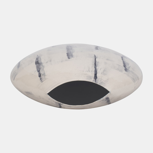 18498-01#Metal, 20" Enameled Round Vase, Distressed White