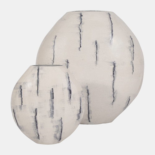 18498-02#Metal, 33" Enameled Round Vase, Distressed White