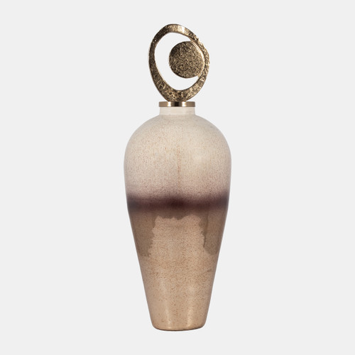 18499-02#Glass, 27" Vase Metal Swirl Topper, 2-tone Bronze