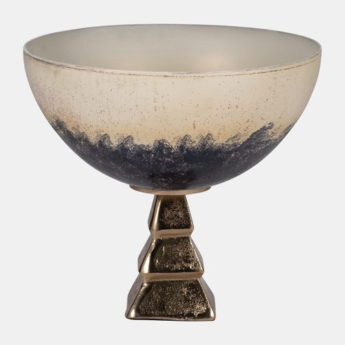 18501#Glass, 11" Bowl W/ Stand, 2-tone White