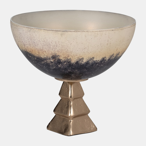 18501#Glass, 11" Bowl W/ Stand, 2-tone White