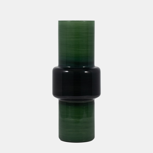 18502-01#Glass, 16" Modern Cylinder Vase, Green