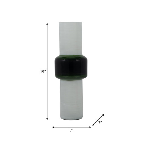 18502-02#Glass, 19" Modern Cylinder Vase, White/green