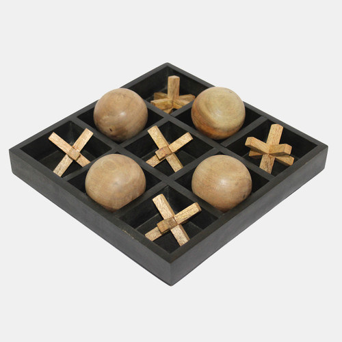 18482#Wood, 10x10 Tic Tac Toe Board Game, Black