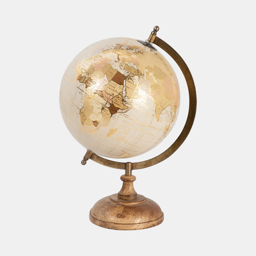 18484#Plastic, 13" Decorative Globe, Gold