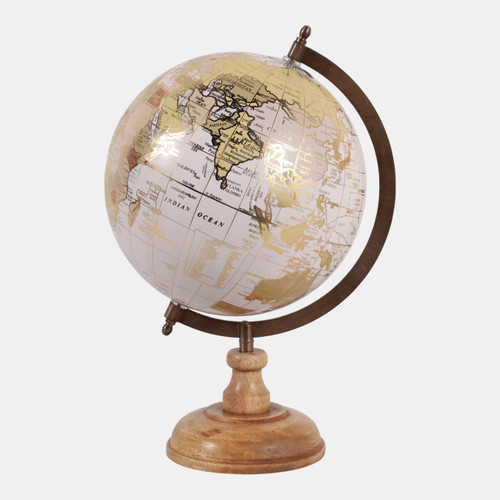 18484#Plastic, 13" Decorative Globe, Gold