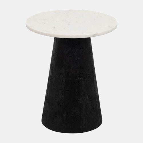 18489-03#Metal, 19" Hourglass Marble Top Side Table, Black