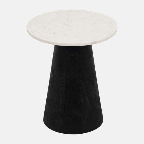 18489-03#Metal, 19" Hourglass Marble Top Side Table, Black