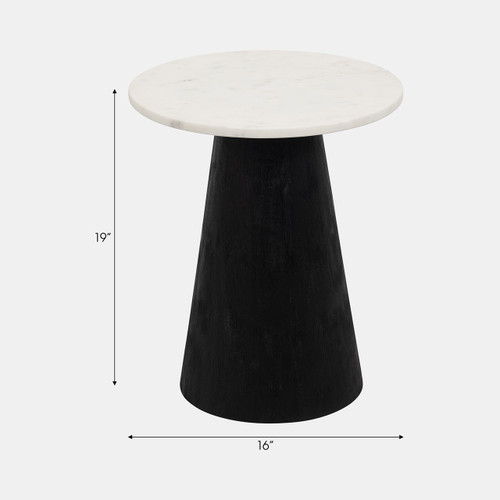 18489-03#Metal, 19" Hourglass Marble Top Side Table, Black