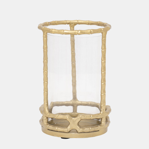 18513-01#Metal, 9" Hurricane Holder, Gold