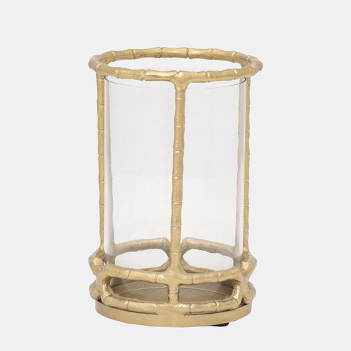 18513-01#Metal, 9" Hurricane Holder, Gold