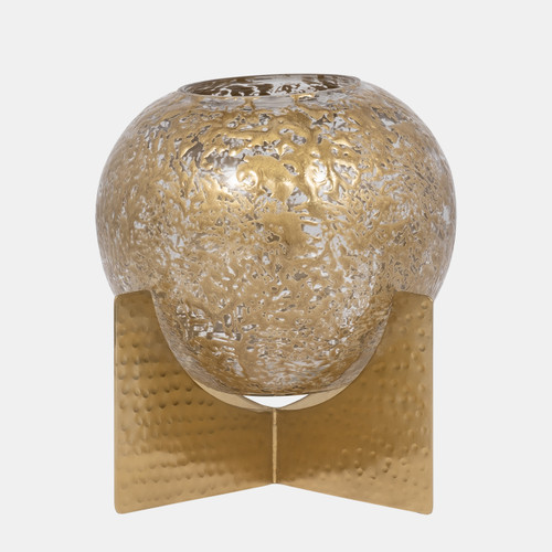 18514-01#Glass, 8" Hurricane Orb, Clear/gold