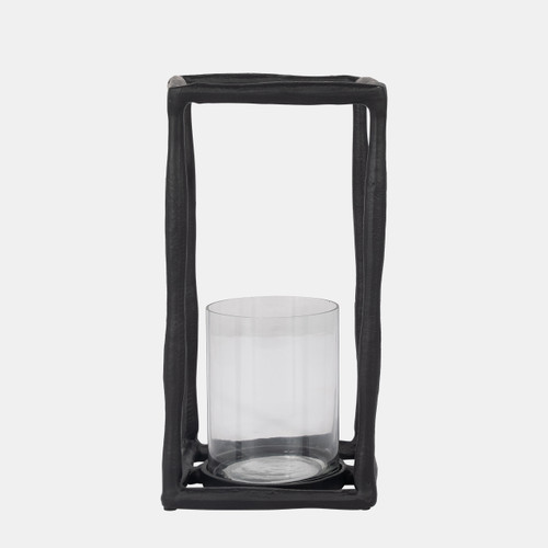 18515-01#Metal, 12" Open Square Hurricane Holder, Black