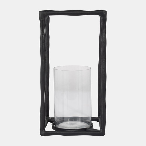 18515-02#Metal, 16" Open Square Hurricane Holder, Black