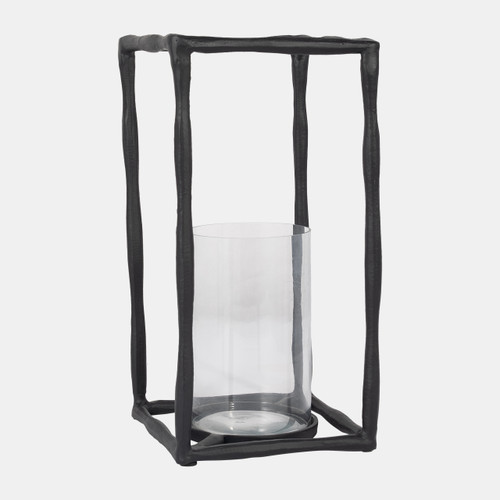 18515-02#Metal, 16" Open Square Hurricane Holder, Black