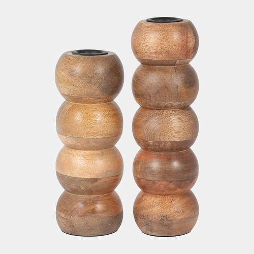 18516-01#Wood, 7" Ribbed Votive Holder, Natural