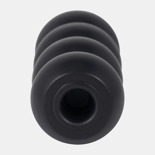 18516-03#Wood, 7" Ribbed Votive Holder, Black