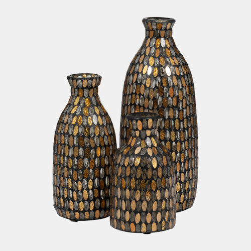 18520-01#Glass, 7"h Mosaic Vase, Copper