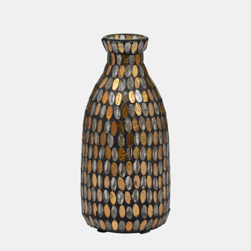 18521-01#Glass, 9"h Mosaic Vase, Copper