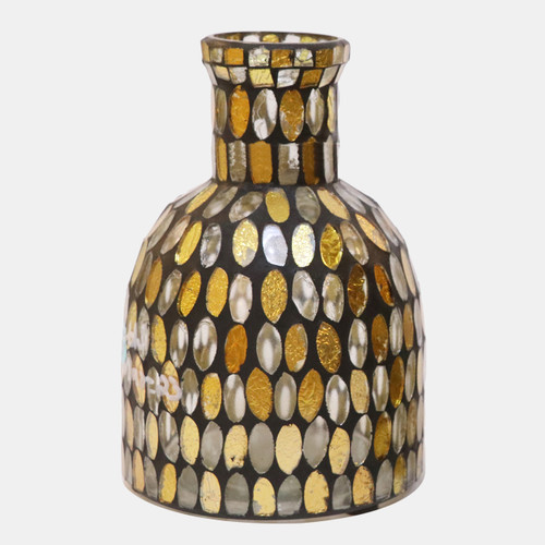 18524-01#Glass, 6"h Mosaic Vase, Copper