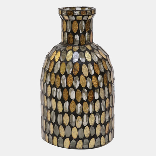 18525-01#Glass, 8"h Mosaic Vase, Copper