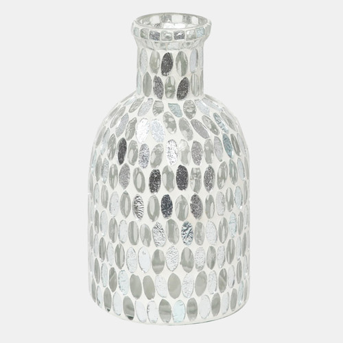 18525-02#Glass, 8"h Mosaic Vase, White