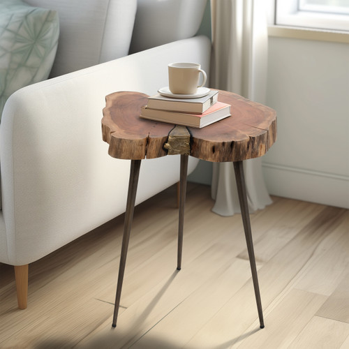 18512#Wood, 22" Natural Wood Side Table, Brown Kd