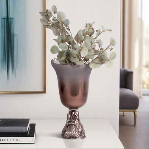 18681-02#Glass, 18" 2-tone Chalice Vase, Metallic Kd