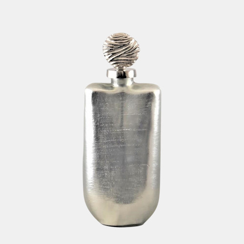 18683-01#Glass, 16" Metallic Bottle Orb Topper, Silver