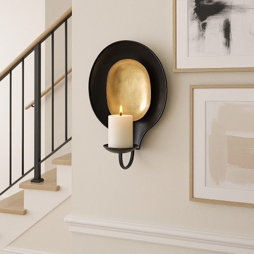 18507-02#Metal, 12" Round Votive Holder, Black/gold