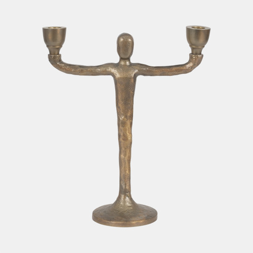 18509-01#Metal, 12" 2 Taper Candelabra, Gold